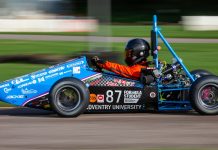 Coventry Phoenix Racing Formula Student car in a test at Sutton Circuit in October 2024